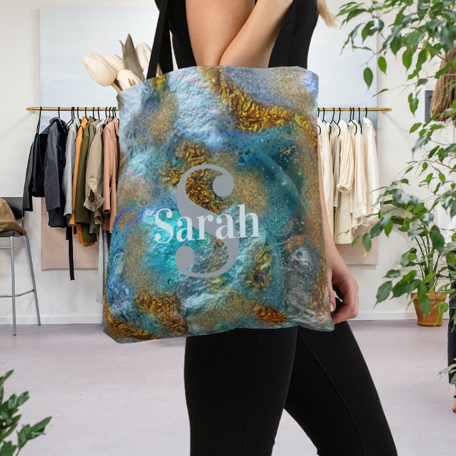 Bolso De Tela Resumen Oro Faux Verde azulado Relieve metalizado  (Subido por el creador)