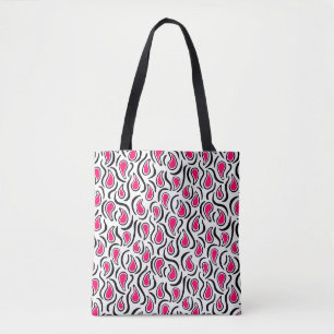 Bolso De Tela Resumen Paisley 230523 - Neon Red, B&W