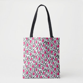 Bolso De Tela Resumen Paisley 230523 - Neon Red, B&W