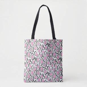 Bolso De Tela Resumen Paisley 230523 - Rosa, negro y blanco