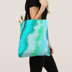 Bolso De Tela Resumen paradisíaco Wavy Blue Aqua Green Artsy