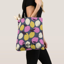 Bolso De Tela Resumen Patrón de limón amarillo rosado violeta