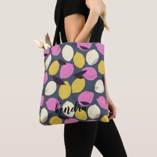 Bolso De Tela Resumen Patrón de limón amarillo rosado violeta