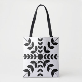 Bolso De Tela Resumen Patrón floral de Mandala blanco y negro