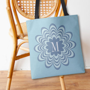 Bolso De Tela Resumen Personalizado de las flores azules Monogra