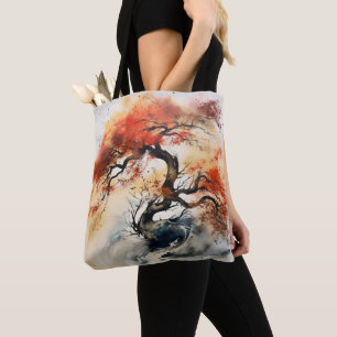 Bolso De Tela Resumen Pintura de tinta de árbol de otoño