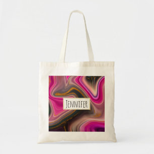 Bolso De Tela Resumen rosa y negro con naves doradas