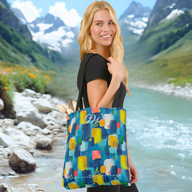 Bolso De Tela Resumen Tote de diseño geométrico amarillo azul (Subido por el creador)