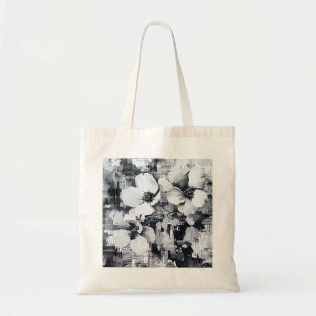 Bolso De Tela Resumen Tote floral monocromo (Frente)