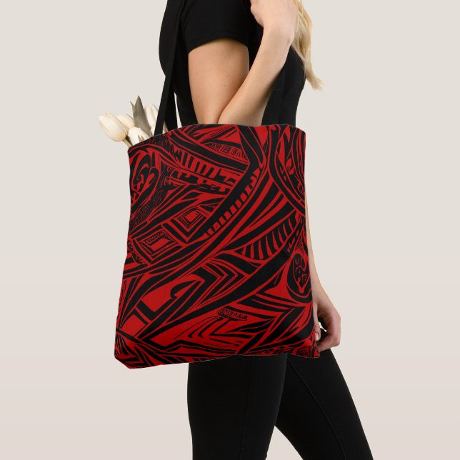 Bolso De Tela Resumen Tribal Negro Y Rojo (Detalle)