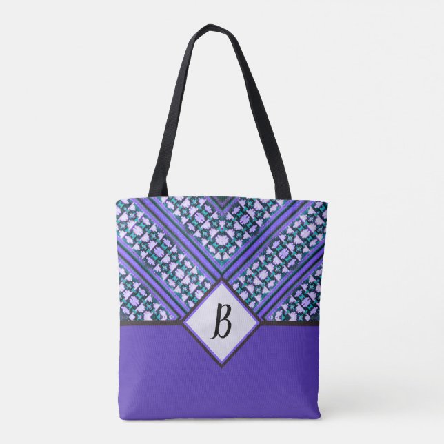Bolso De Tela Resumen Verde azulado, morado y negro tribal inspi (Reverso)