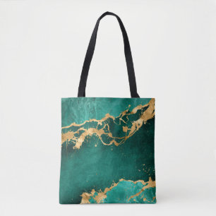 Bolso De Tela Resumen verde esmeralda y oro