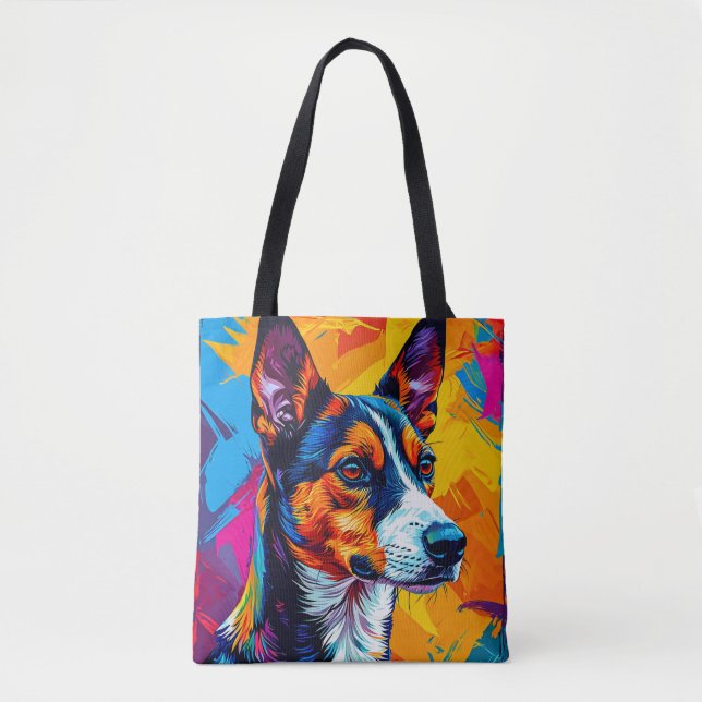 Bolso De Tela Retrato abstracto de perro Basenji (Anverso)
