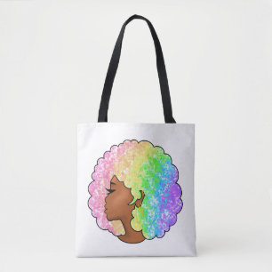 Bolso De Tela Retrato Afro Arcoíris Pastel Groovy Retro Rizado