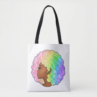 Bolso De Tela Retrato Afro Arcoíris Pastel Groovy Retro Rizado