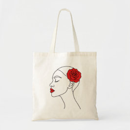 Bolso De Tela Retrato artístico de mujer con rosa rojo