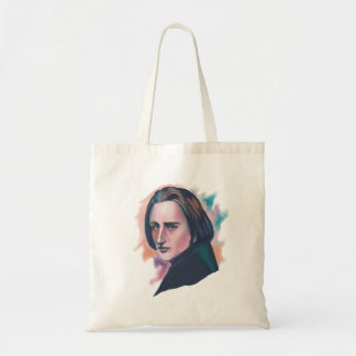 Bolso De Tela Retrato colorido de Liszt con acuarela y cita