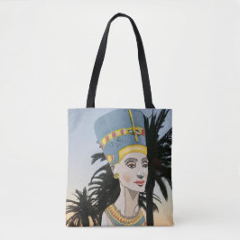 Bolso De Tela Retrato colorido nefertiti y palmeras
