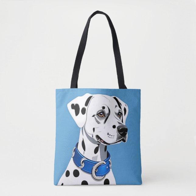 Bolso De Tela Retrato Dalmático De Perro Con Collar Azul (Anverso)