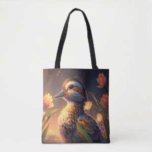 Bolso De Tela Retrato de animales de ave de pato pintando estanq