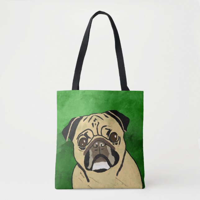 Bolso De Tela Retrato de arte acuarela de pug Dog (Anverso)