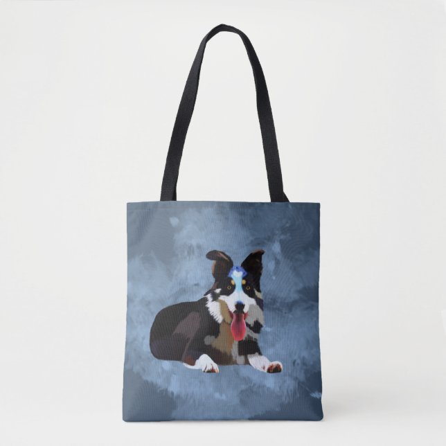 Bolso De Tela Retrato de arte de acuarela de perro collie de bor (Anverso)
