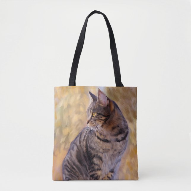 Bolso De Tela Retrato de arte de gato (Anverso)
