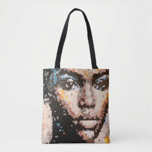 Bolso De Tela Retrato de arte pixelado de mujer feroz con mirada