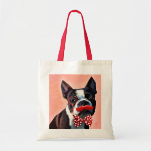 Bolso De Tela Retrato de Boston Terrier con cordón rojo de vaca