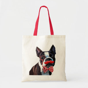 Bolso De Tela Retrato de Boston Terrier con cordón rojo y 2
