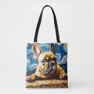 Bolso De Tela Retrato de Bulldog francés al estilo Vincent van G