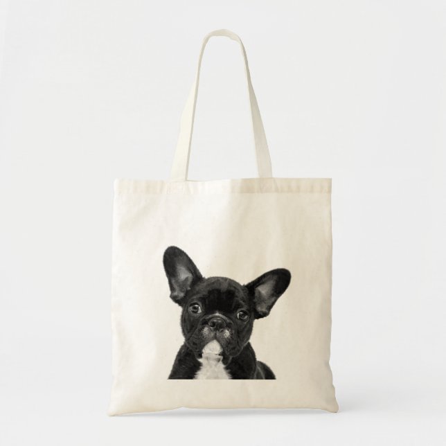 Bolso De Tela Retrato de Bulldog francés blanco y negro (Frente)
