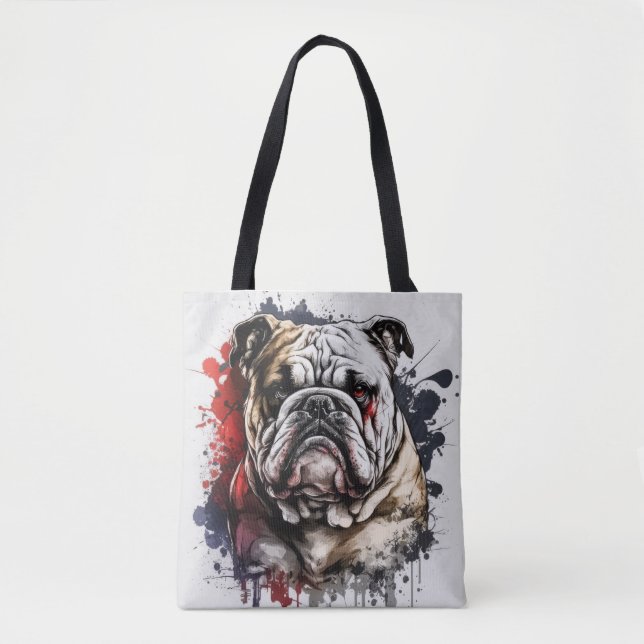 Bolso De Tela Retrato de Bulldog inglés Mascota de pintura anima (Anverso)