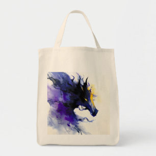 Bolso De Tela Retrato de caballo negro en acuarela abstracta