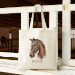 Bolso De Tela Retrato de caballo vaquera ecuestre personalizado<br><div class="desc">Retrato de caballo vaquera ecuestre nombre personalizado tote bag,  regalo de los amantes del caballo,  regalo de los chicas</div>