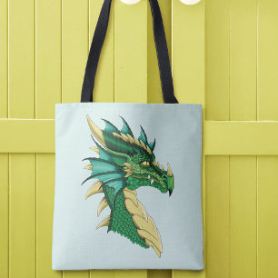 Bolso De Tela Retrato de cabeza de dragón verde esmeralda Fantas