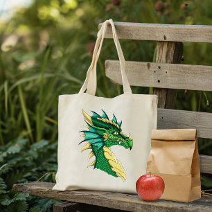 Bolso De Tela Retrato de cabeza de dragón verde esmeralda Fantas