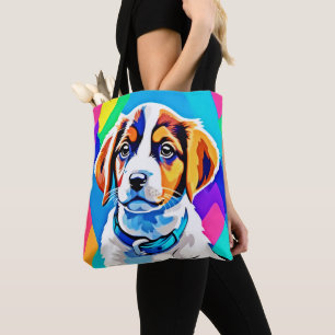 Bolso De Tela Retrato de Cachorro: Cachorro Colorido