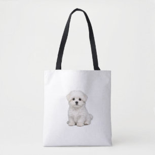Bolso De Tela Retrato de cachorro de maltes blanco esponjoso Ama