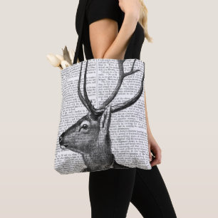 Bolso De Tela Retrato de ciervo blanco y negro