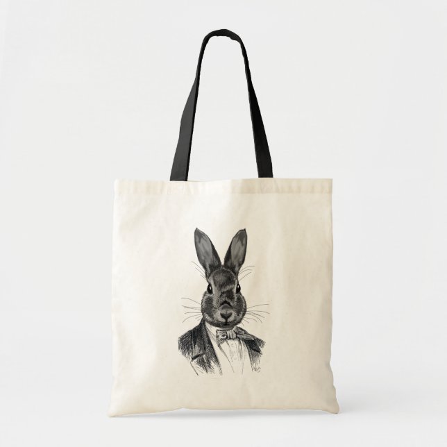 Bolso De Tela Retrato De Conejo En Suit (Frente)
