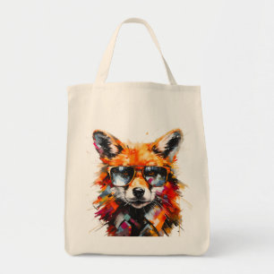 Bolso De Tela Retrato de gafas de sol de zorro animal abstracto