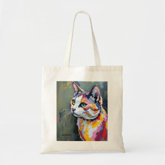 Bolso De Tela Retrato de Gato Colorido