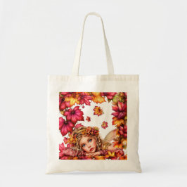 Bolso De Tela Retrato de hada de otoño con hojas de arce