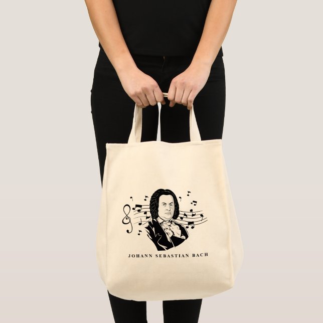 Bolso De Tela Retrato de Johann Sebastian Bach y busto con notas (Anverso (producto))