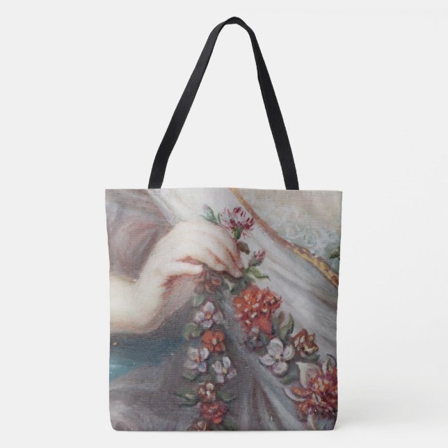 Bolso De Tela Retrato de la mano de una mujer para cerrar detall (Anverso)