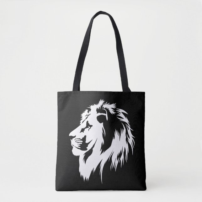Bolso De Tela Retrato de león (blanco) (Anverso)