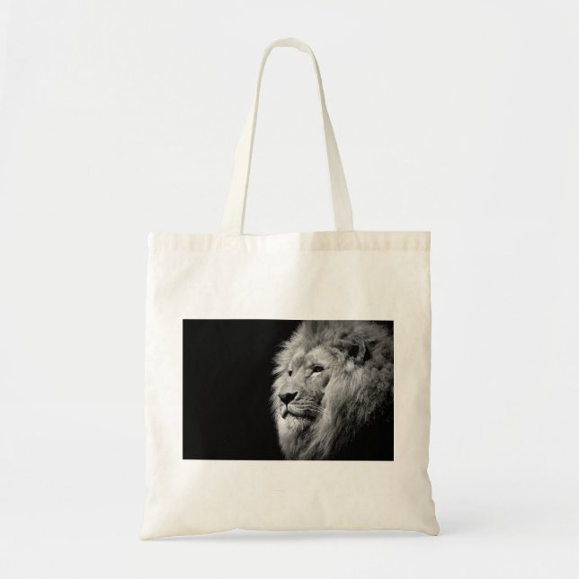 Bolso De Tela Retrato de León Blanco Negro - Fotografía animal (Frente)