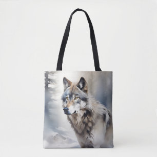 Bolso De Tela Retrato de lobo en acuarela suave