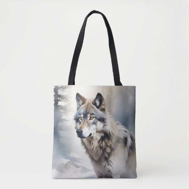 Bolso De Tela Retrato de lobo en acuarela suave (Anverso)
